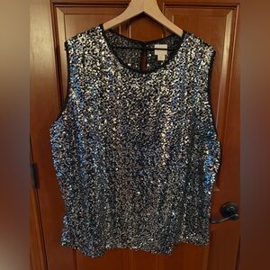 Glamorous Sequin Sleeveless Blouse - Black and Silver